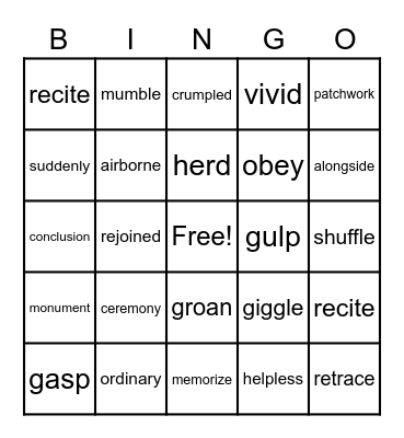 Vocabulary BINGO Card