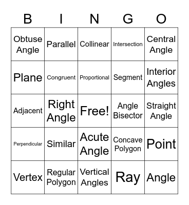 2.1 Geometry Vocab Bingo Card