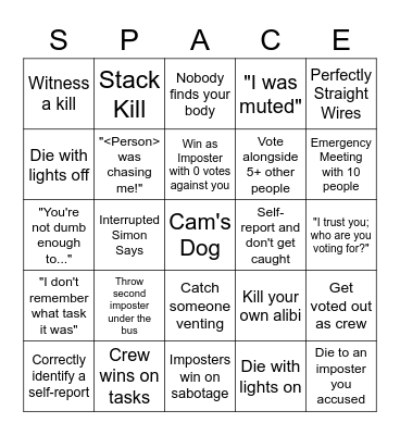 Space Murder Bingo Card