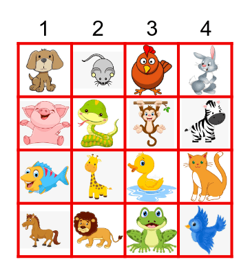 ANIMALS BINGO Card