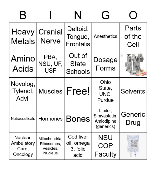 Pre-Pharmacy Bingo Card