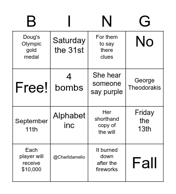 The Westing Game Bingo Card
