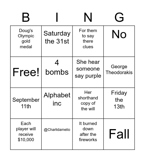 The Westing Game Bingo Card