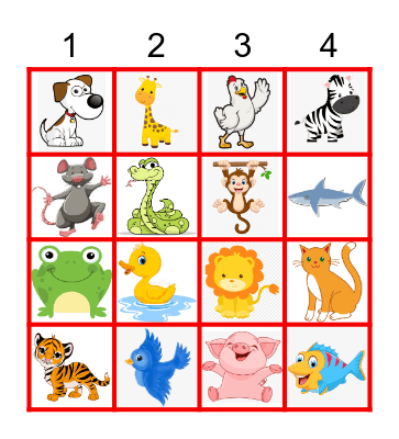 Animals Bingo Card