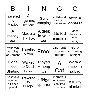 Things I Have/Things I've Done Bingo Card