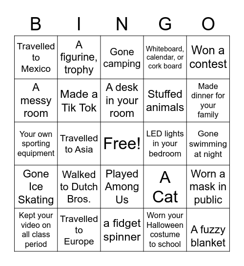 Things I Have/Things I've Done Bingo Card