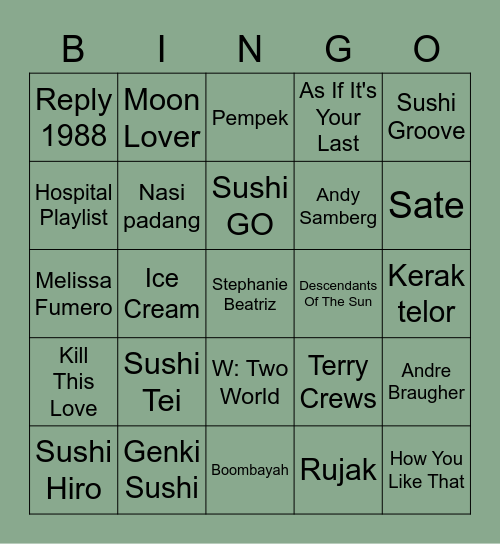 Zuzu Bingo Card