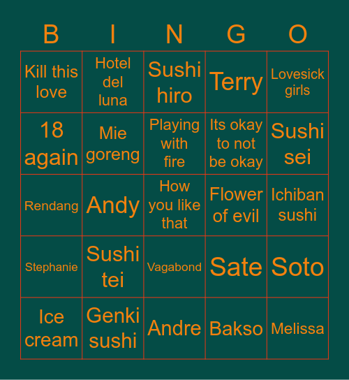 Cold Bingo Card