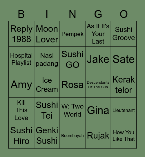 Zuzu Bingo Card