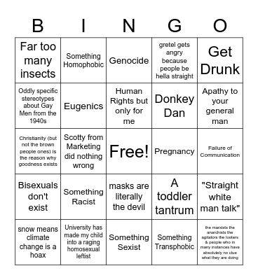 Groot Family Bingo Card