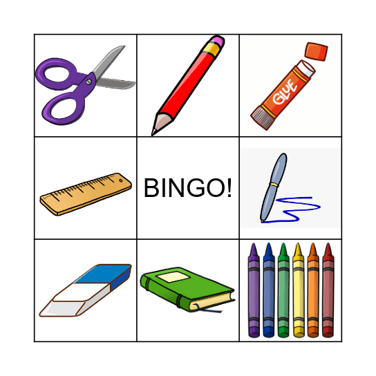 Classroom Items Bingo Card