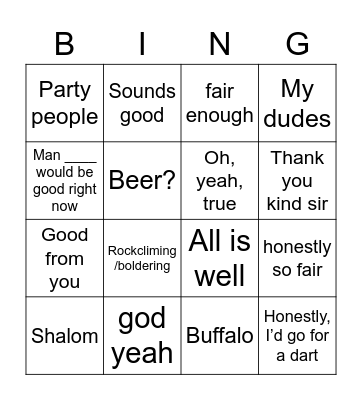 Josh Bingo Card
