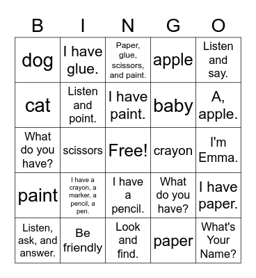 Art Class Bingo Card