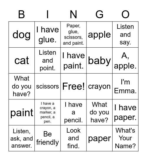 Art Class Bingo Card