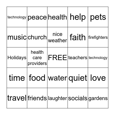 THANKFUL BINGO Card