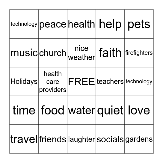 THANKFUL BINGO Card