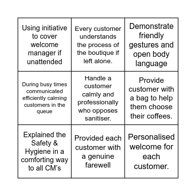 SERVICE EXCELLENCE BINGO!!! Bingo Card