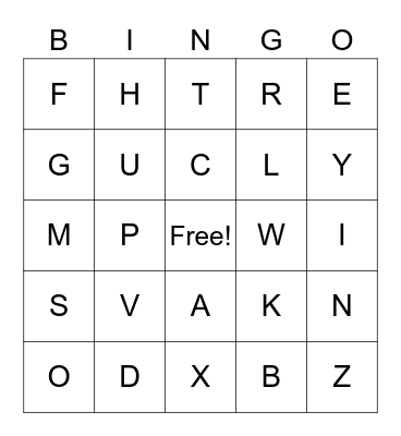 uppercase letters Bingo Card