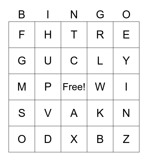 uppercase letters Bingo Card
