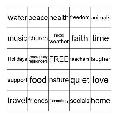 THANKFUL BINGO Card