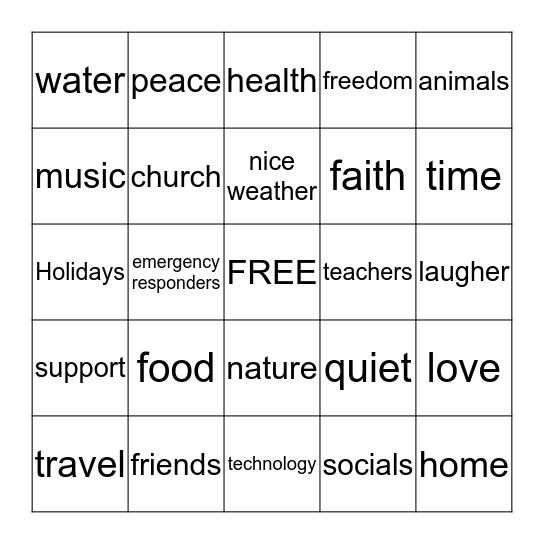 THANKFUL BINGO Card