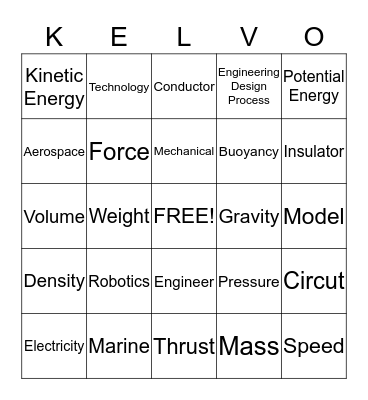 Engineering for Kids!!! Bingo Card