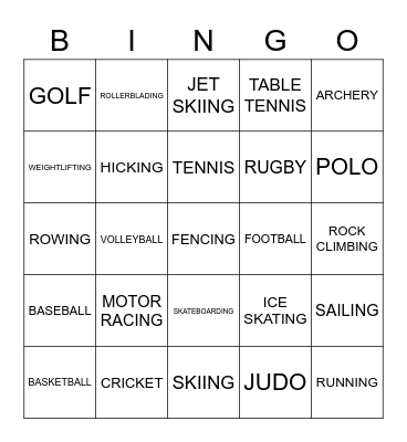 SPORTS Bingo Card