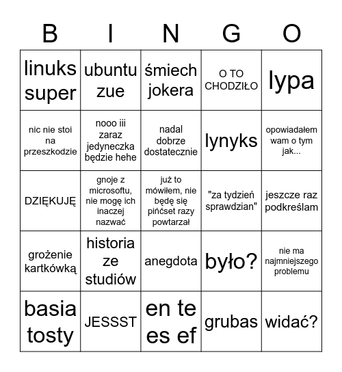 dżedaj bingo Card