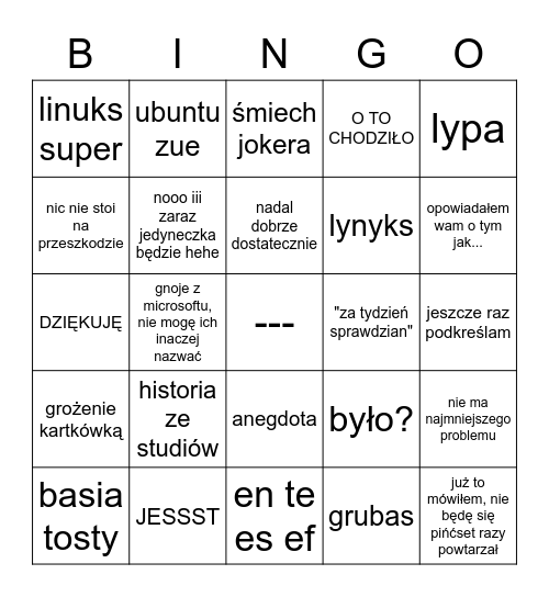 dżedaj bingo Card