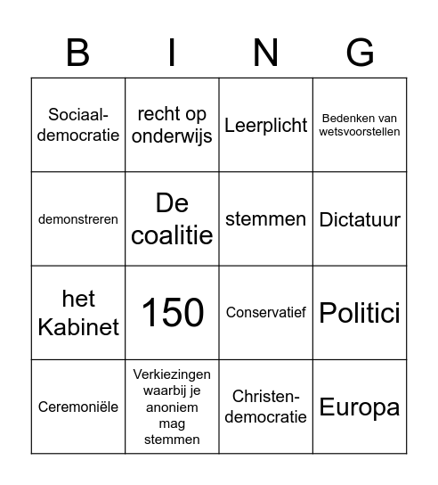 Politiek Bingo Card