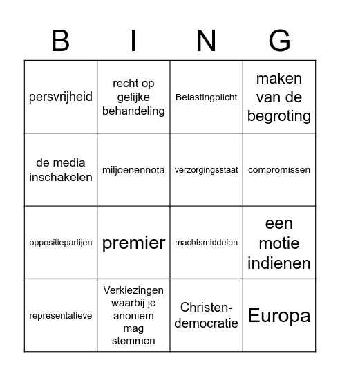 Maatschappijkunde herhaling Bingo Card