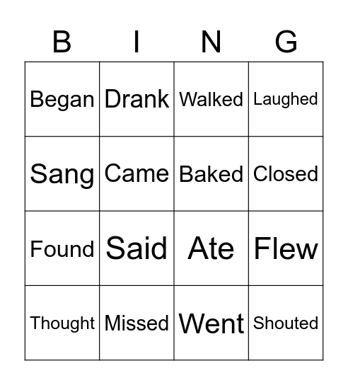 Past Tense Verbs Bingo Card