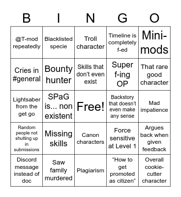 BoTE Character Submission Bingo Card