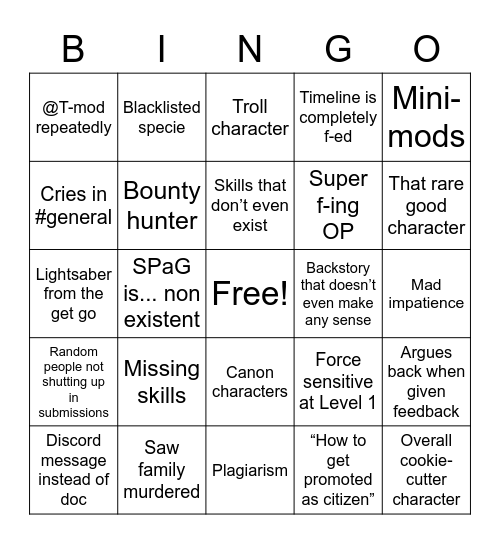 BoTE Character Submission Bingo Card