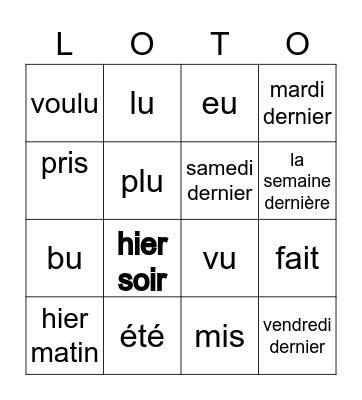 Le passé composé Bingo Card