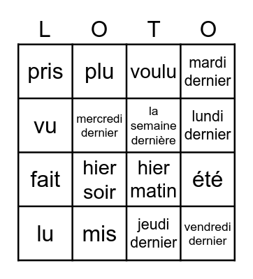 Le passé composé Bingo Card