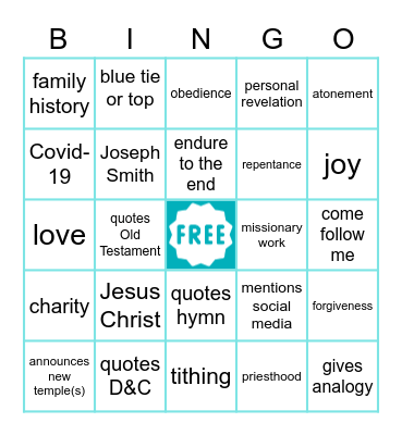 General Conference Bingo Card