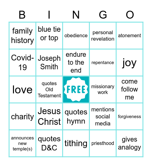 General Conference Bingo Card