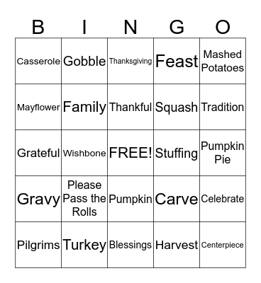 Thanksgiving Bingo Card