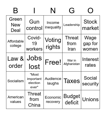 Presidential Debate Bingo Card