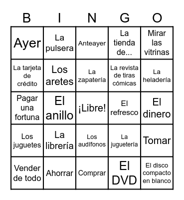 Capítulo 8 --- Vocabulario 2 Bingo Card