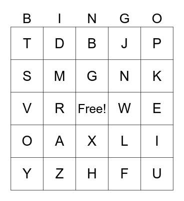 Uppercase Alphabet Bingo Card