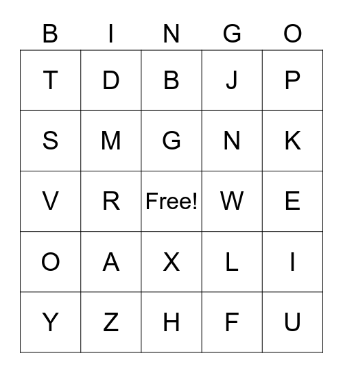 Uppercase Alphabet Bingo Card