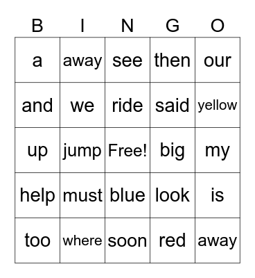 Sight Words Bingo! Bingo Card