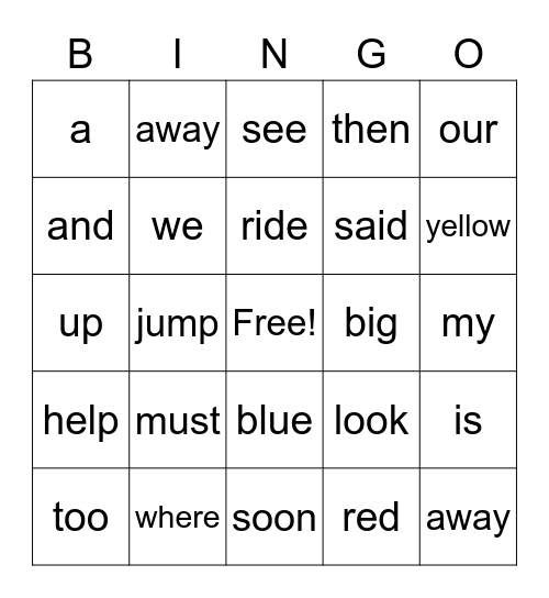 Sight Words Bingo! Bingo Card