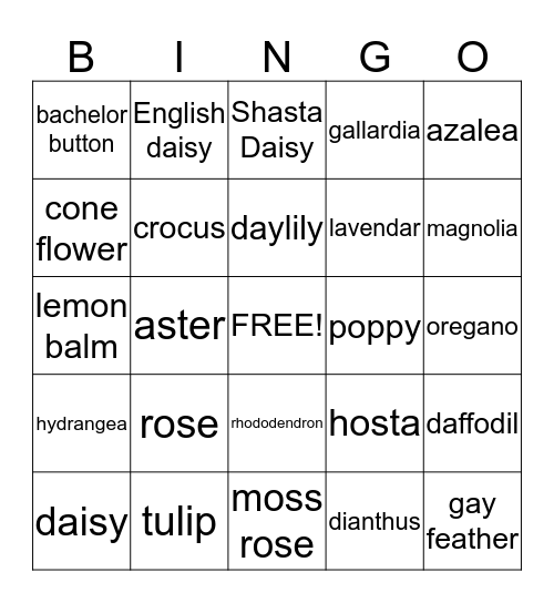 Flower Bingo Card