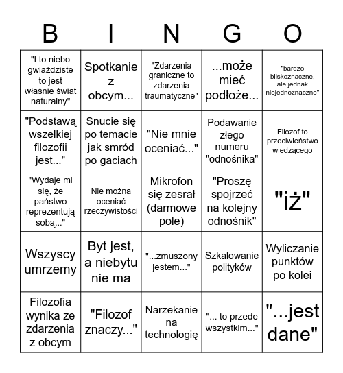 Filozofia na UEK Bingo Card