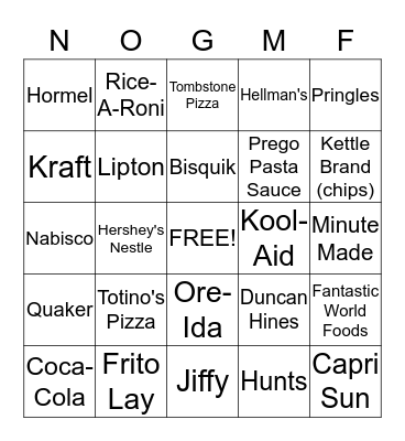 GMF Bingo Card