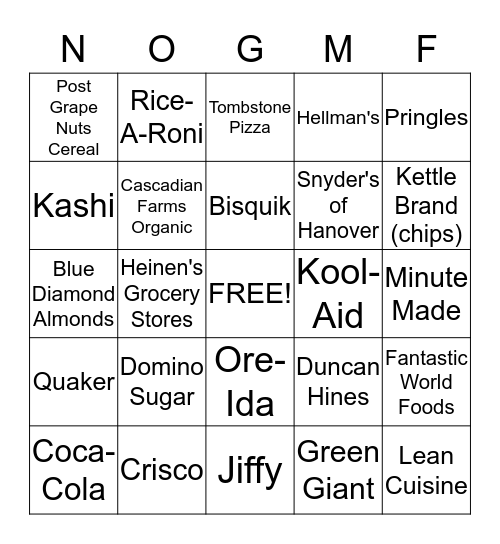 GMF Bingo Card