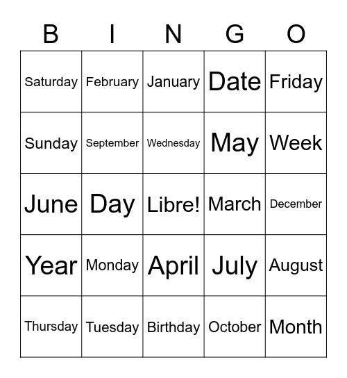Le calendrier Bingo Card